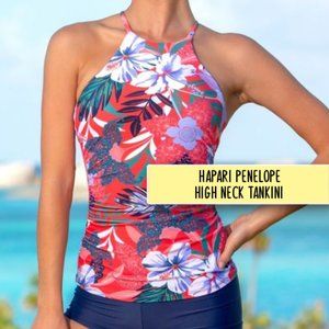 HAPARI High neck strappy tankini swimsuit womens Small
